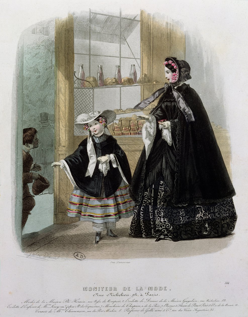 Veldedighet i et konditori, illustrasjon fra Moniteur de la Mode, 1852 (fargegravering) av French School
