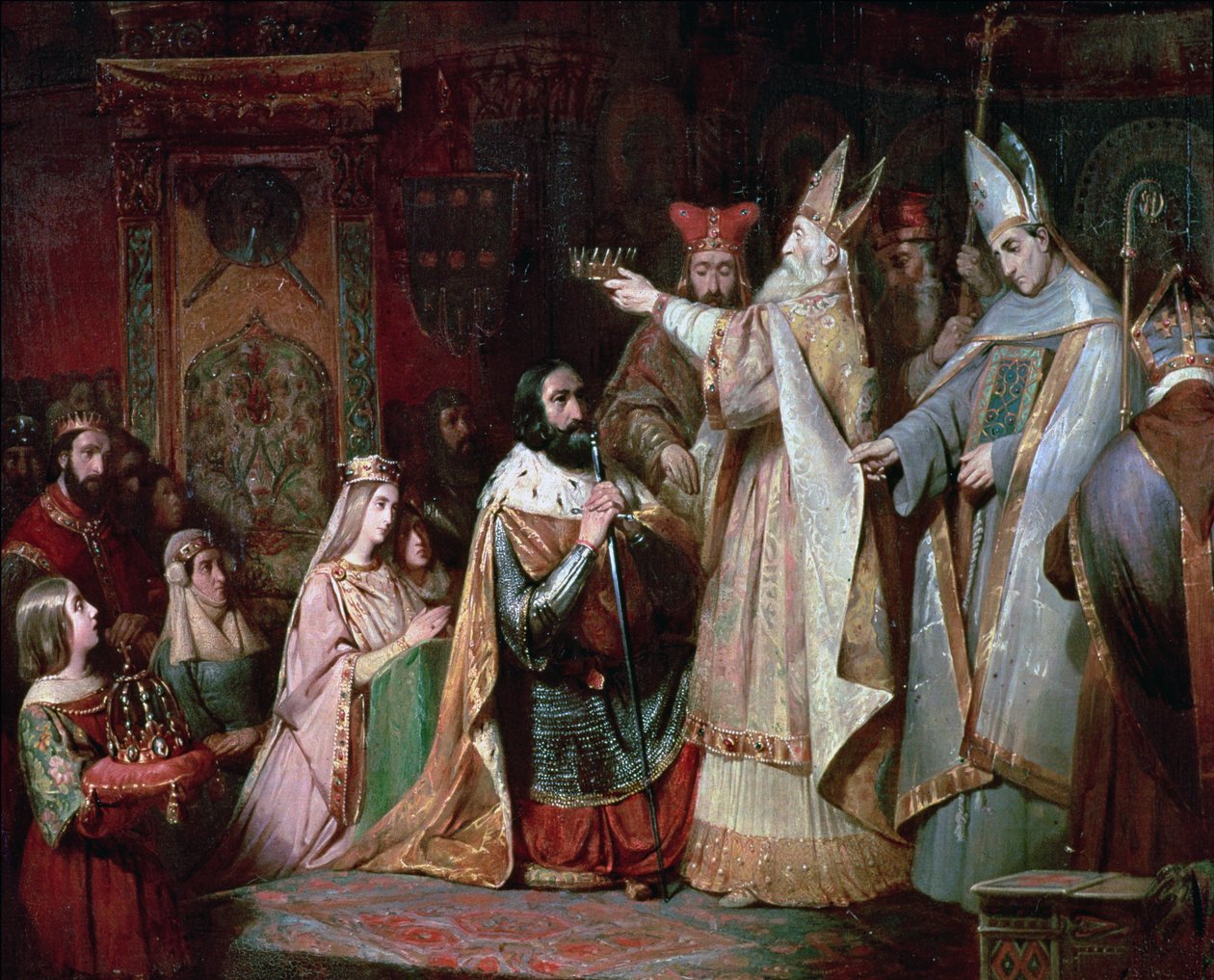 Charlemagne (747-814) kronet til konge av Italia i 774 (olje på lerret) av French School