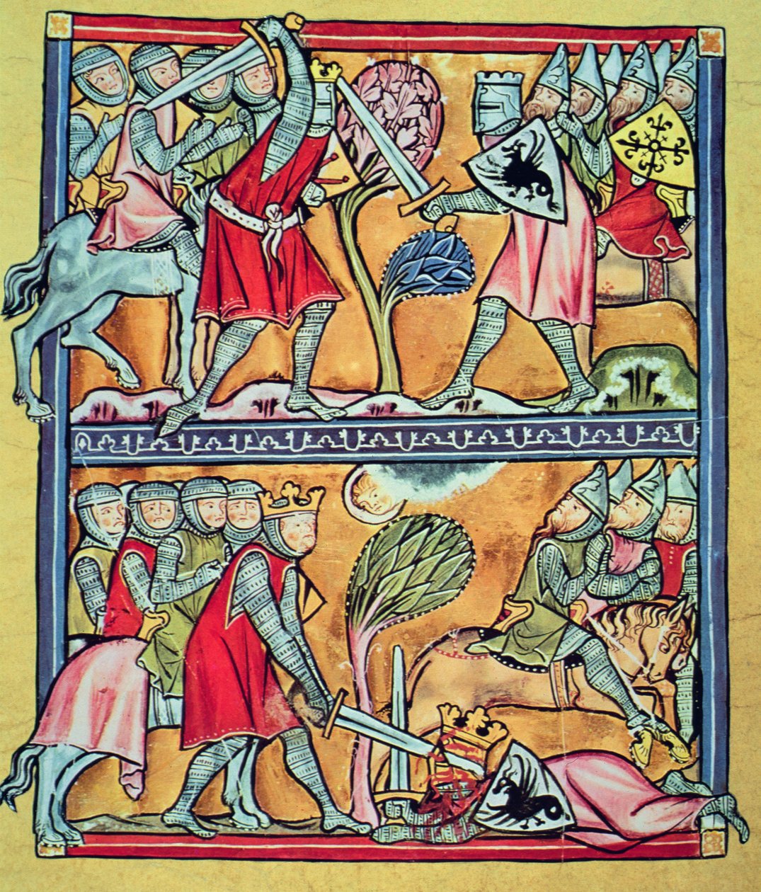 Charlemagne and his paladins i kamp mot saracenerne, miniatyr fra 