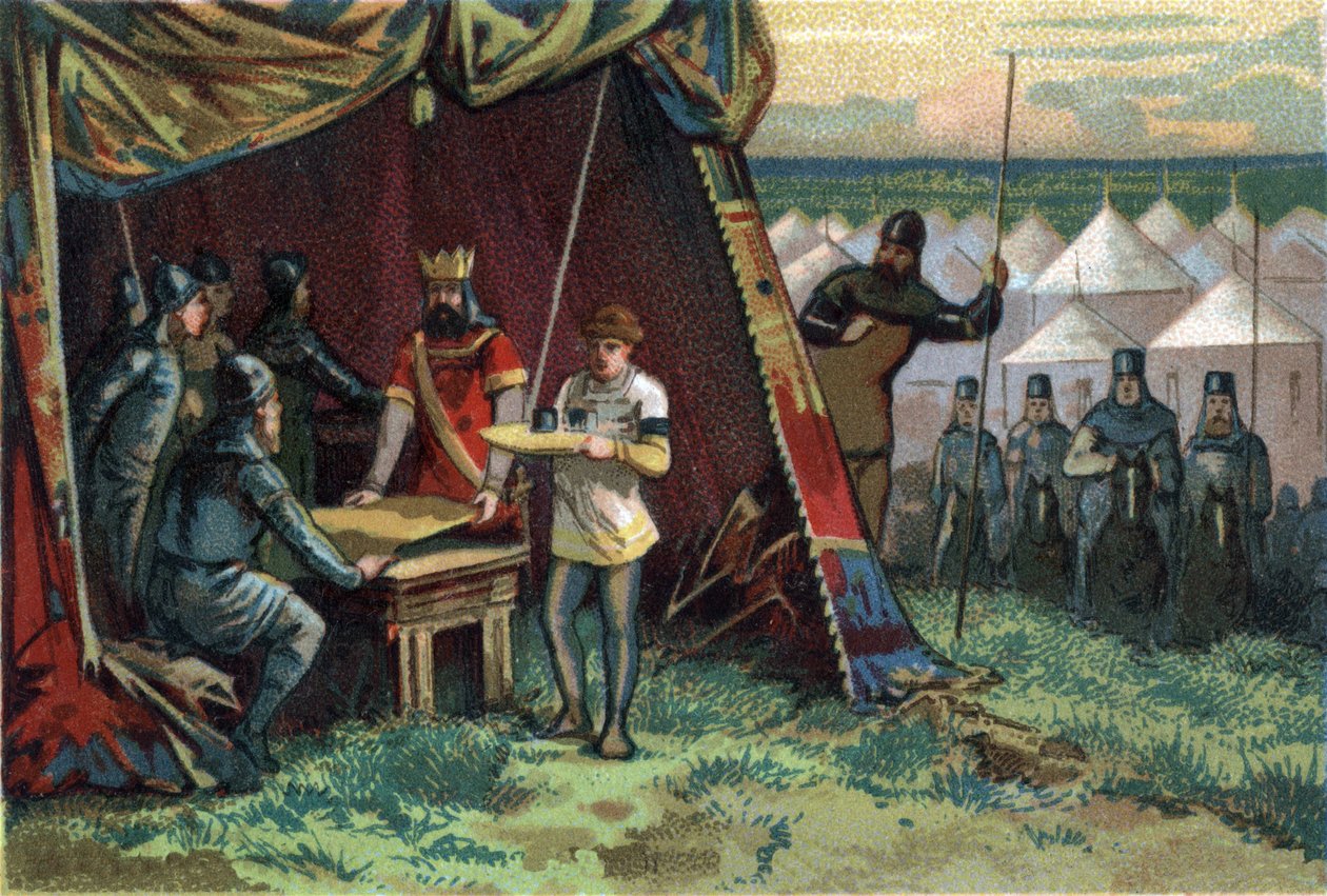 Charles II sa at Le Bald kjøpte fred til sølvpris. Kromolitografi rundt 1890. av French School