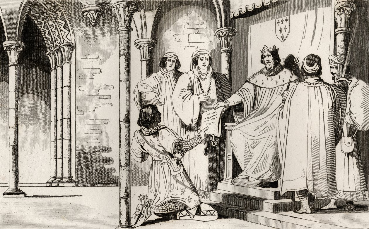 Charles IV (1294-1328) den kjekke mottar en bønn ved retten, fra 