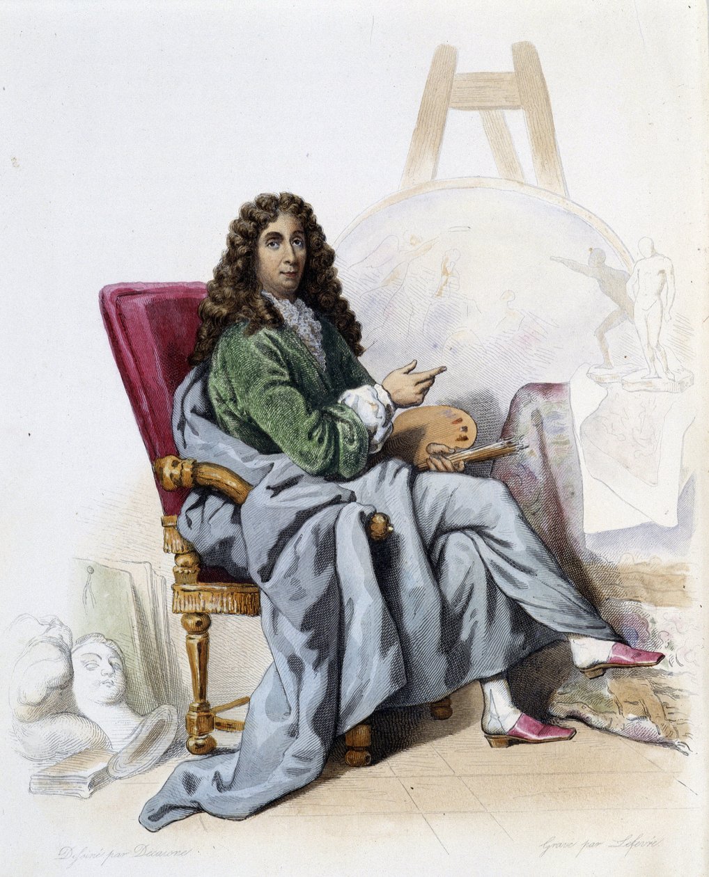 Charles Lebrun (Le Brun) (1619-1690) fransk maler og dekoratør - i "" Le Plutarque francais"", av Mennechet, Paris av French School