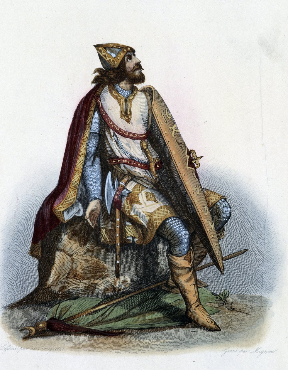 Charles Martel (688-741) hertug av Australia- i "" Le Plutarque francais"", av Mennechet, Paris av French School