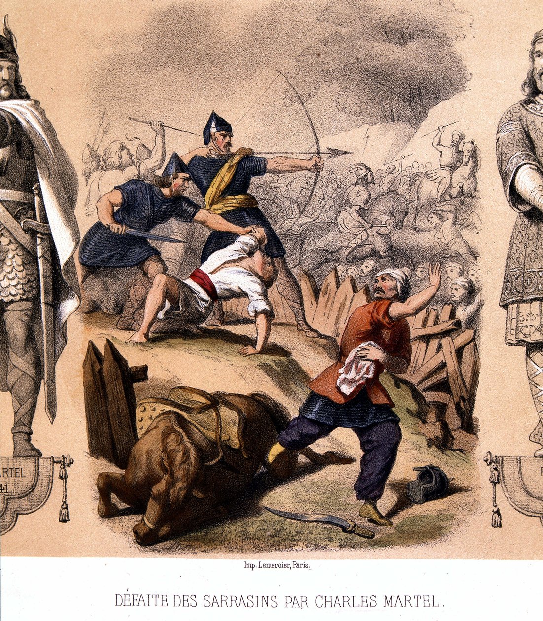 Charles Martel beseiret saracenerne ved Poitiers, 732. av French School
