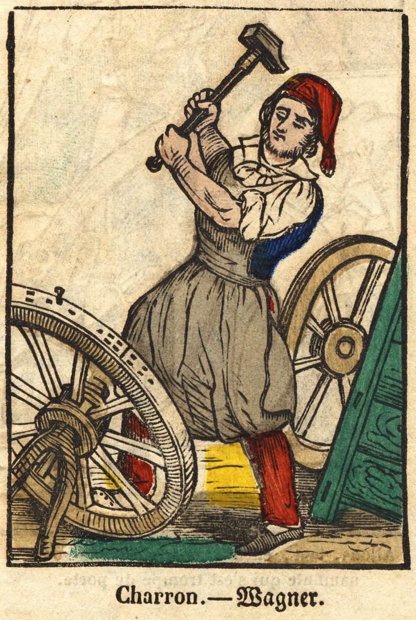 Charron (som produserer vogner); Serie om handel, bilde av Epinal fra 1800-tallet. av French School