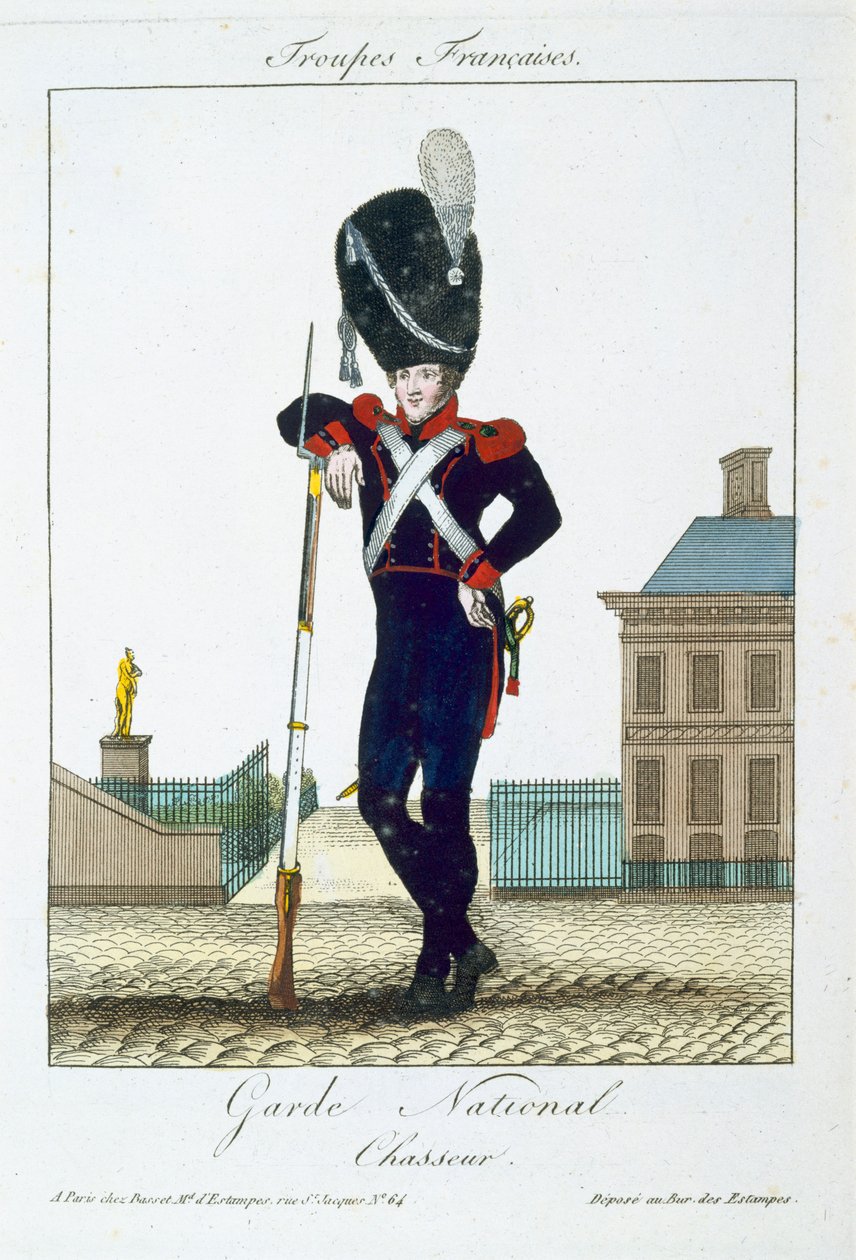 Chasseur of the National Guard, fra Troupes Francaises, pub. i Basset, Paris, ca. 1790 av French School
