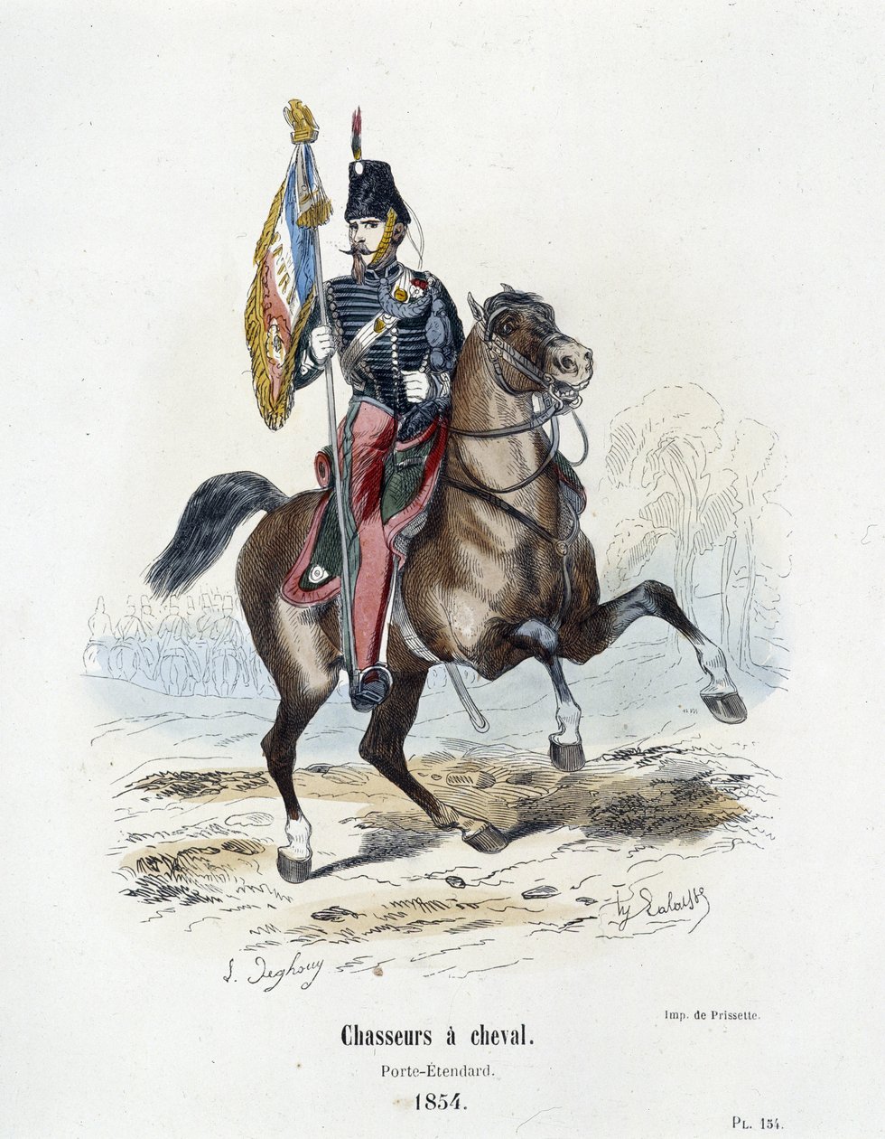 Jegere til hest: Porte - Standard i 1854 - i "" Histoire de l'armmee"" av A. Barbier av French School