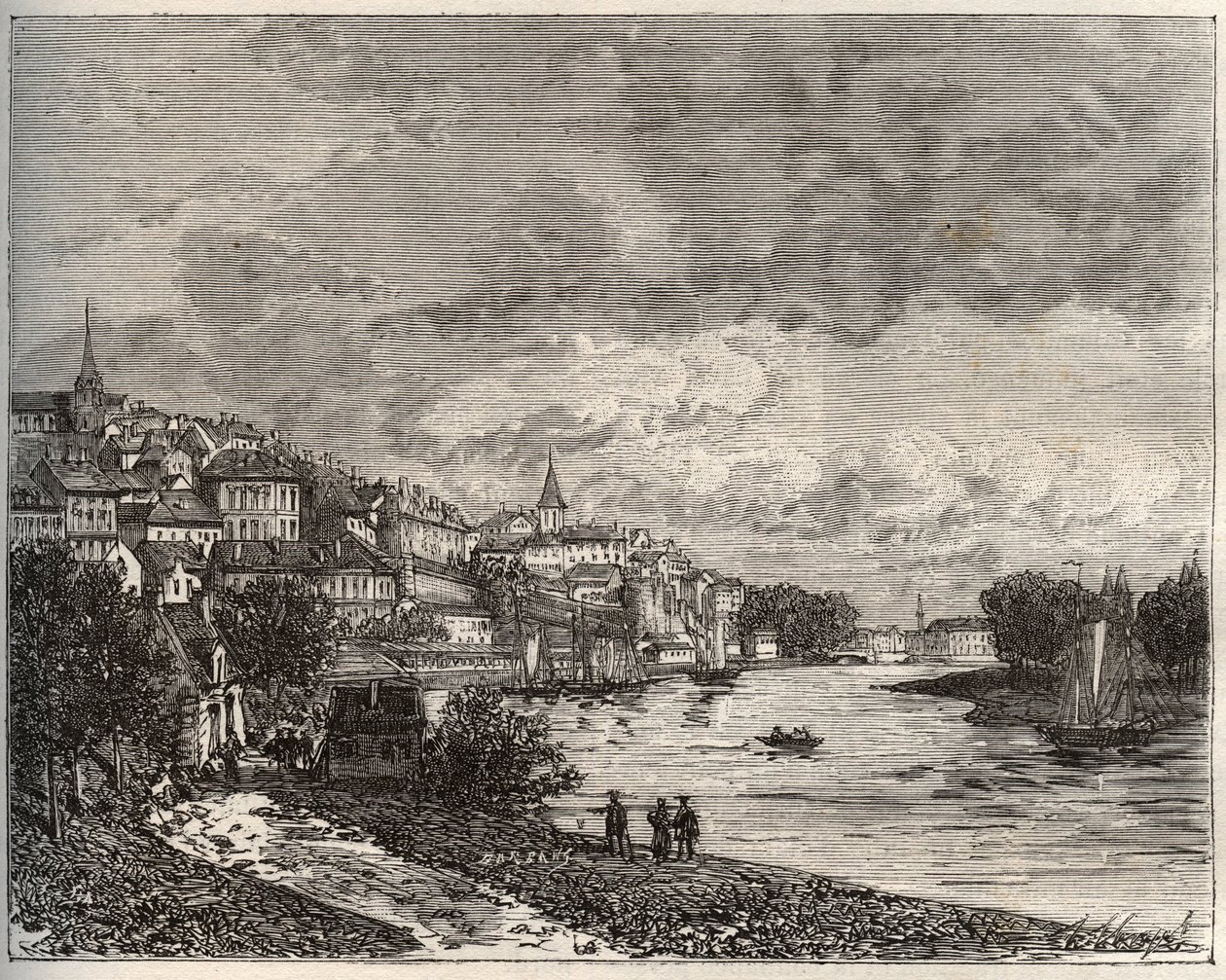 Chateau-Gontier (Chateau Gontier) - Mayenne i Pays de la Loire-regionen - gravering i "La France illustrée: geography, history, administrationstatistique" av V.-A. Malt brun. 1884 av French School
