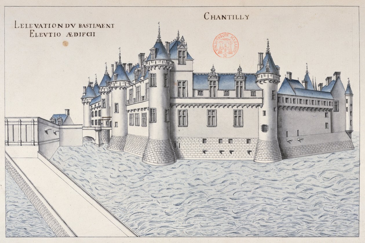 Chateau de Chantilly (penn og blekk og wc på papir) av French School
