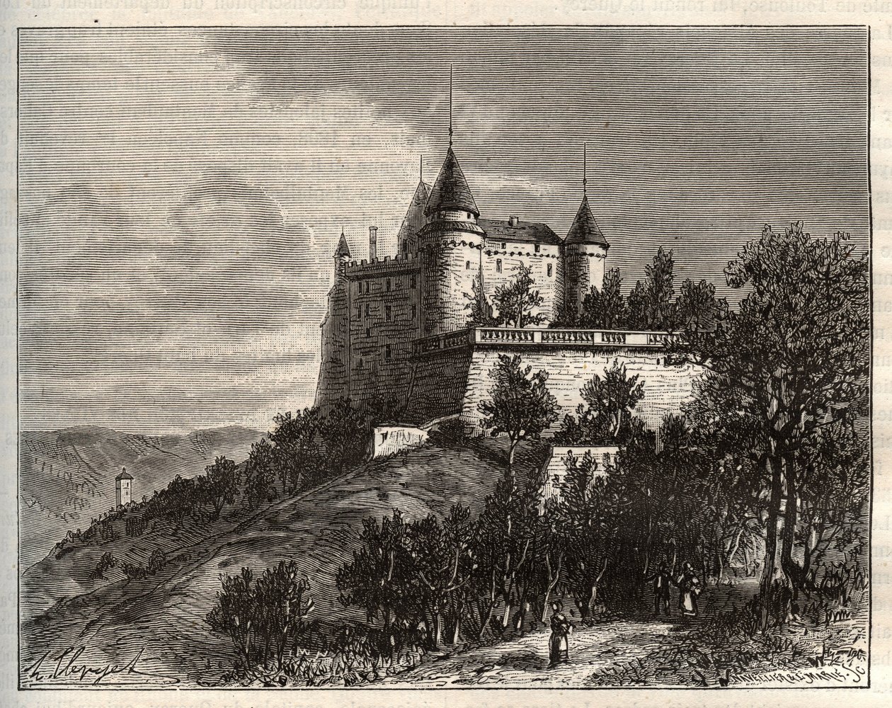 Chateau de Mercues - Cahors - gravering i "La France illustree: geografi, historie, statistisk administrasjon" av VA Malt-Brown. 1884 av French School