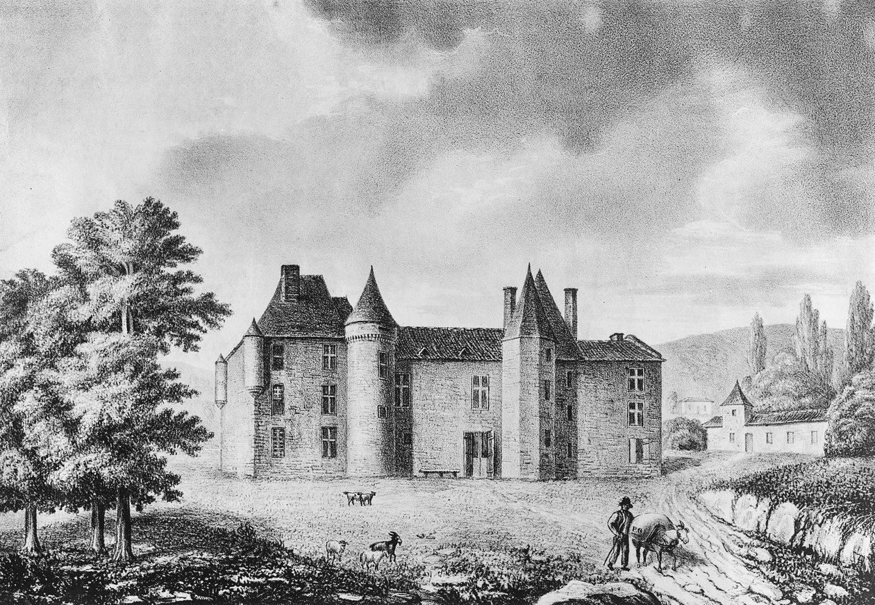 Chateau de Montaigne, Dordogne (gravering) av French School