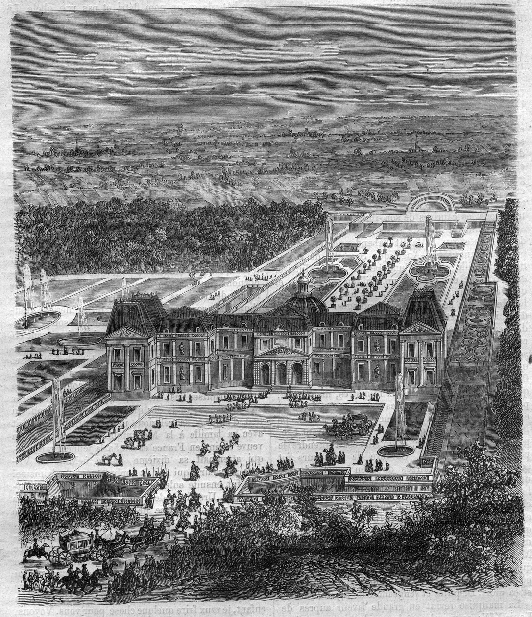 Chateau de Vaux Le Vicomte (Vaux-Le-Vicomte) av Nicolas Fouquet (1615-1680), Viscount de Melun og de Vaux Superintendent of Finance of Louis XIV. Gravering i "Historien om pavene-kongene-dronninger og keisere gjennom århundrene"" av Maurice  av French School