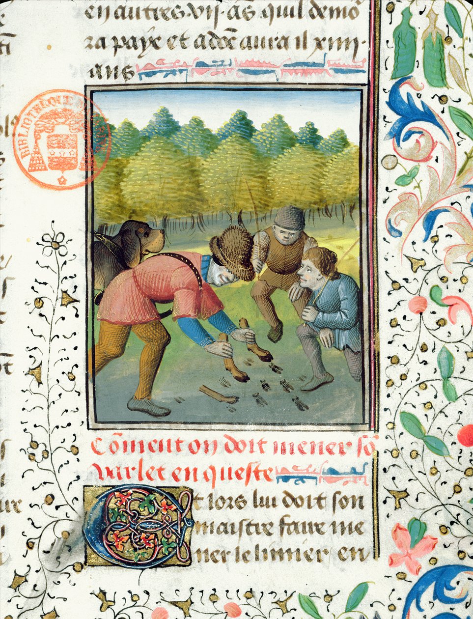 Sjekker sporene til en hjort, fra Livre de la Chasse av Gaston Phebus de Foix (1331-91) av French School