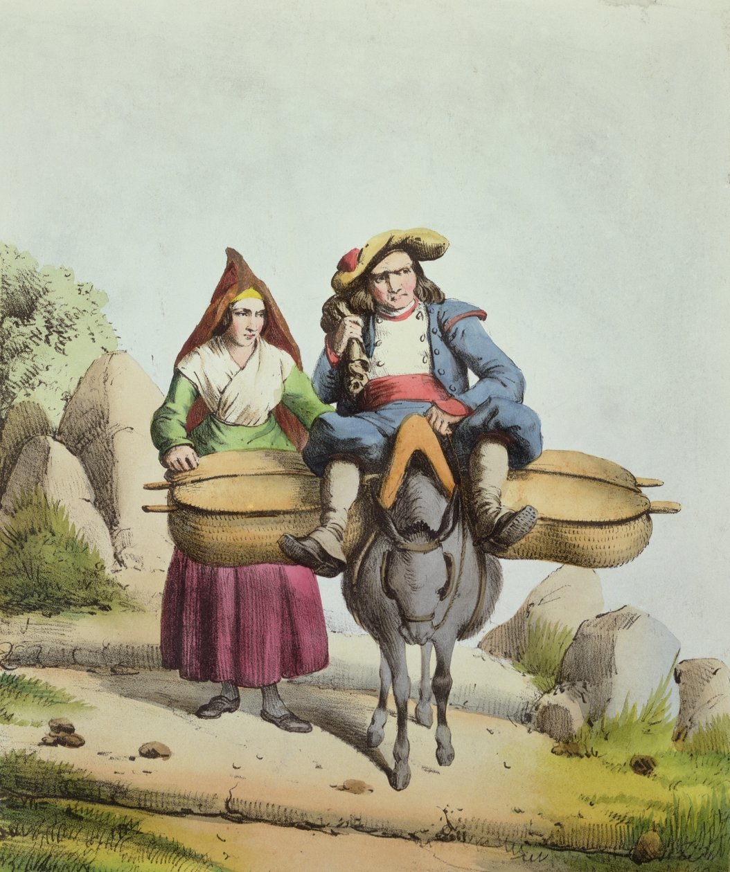 Osteselgere fra Tarbes-regionen, ca. 1840 (fargegravering) av French School