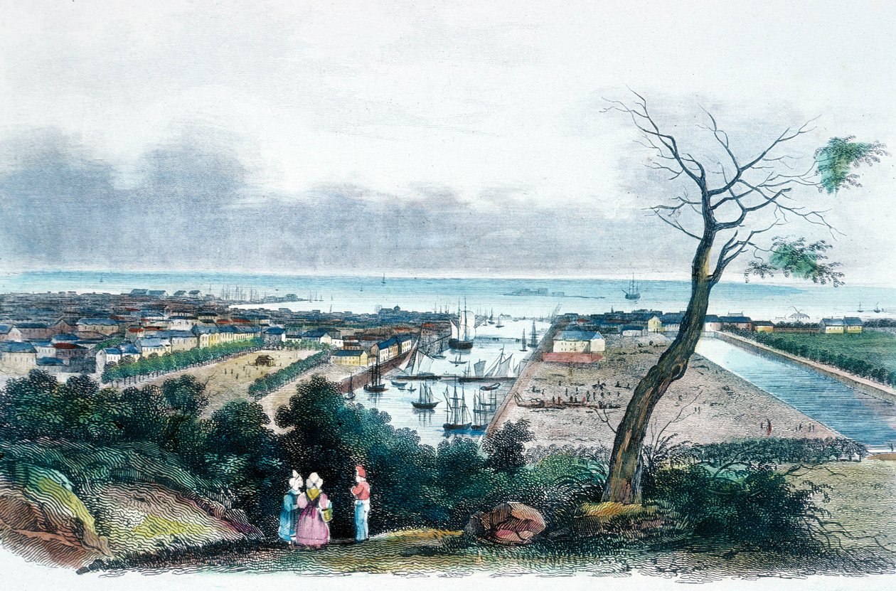 Cherbourg, Normandie (fargegravering) av French School