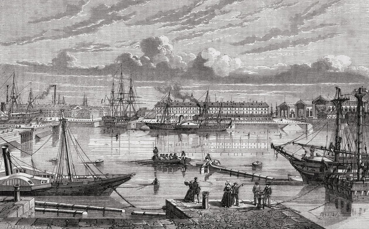 Cherbourg på 1700-tallet, gravert av Le Breton etter Pibaraud, fra 