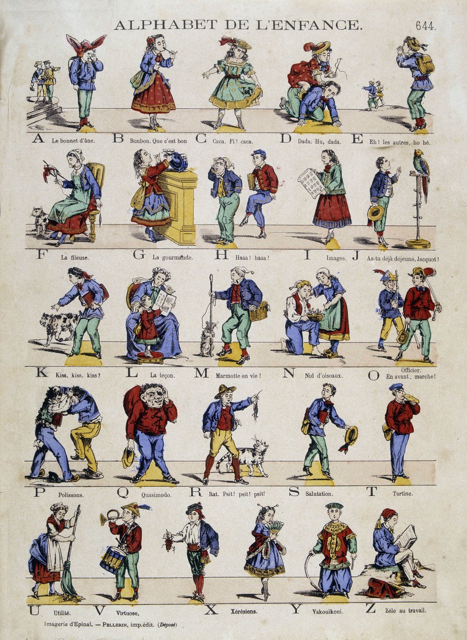 Barndoms alfabet. Bilde av Epinal, sd. 1800-tallet. av French School