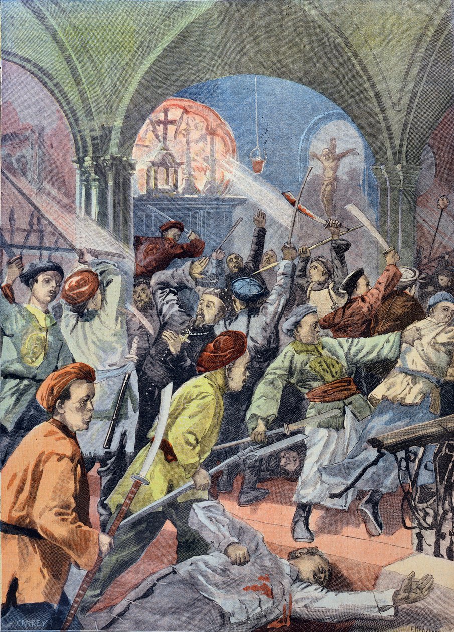 Kinesiske kristne massakrert ved Mukden av bokserne, fra Le Petit Journal, august 1900 av French School
