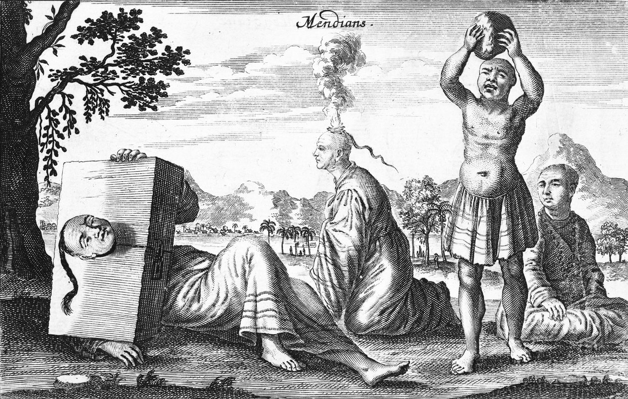 Kinesiske Mendians utfører selvpåførte handlinger, 1664 av French School