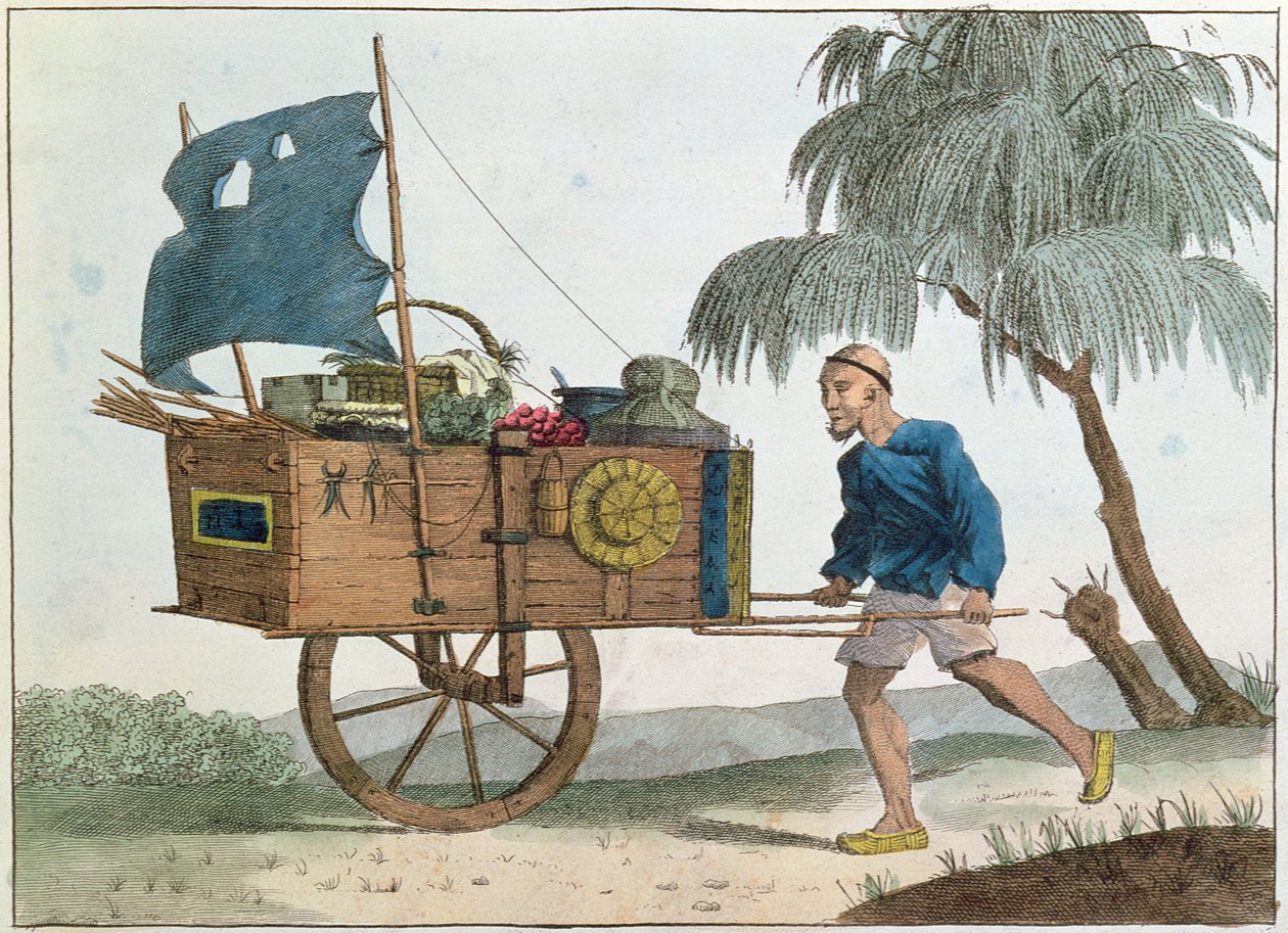 Kinesisk bonde med trillebår under seil, 1811 av French School