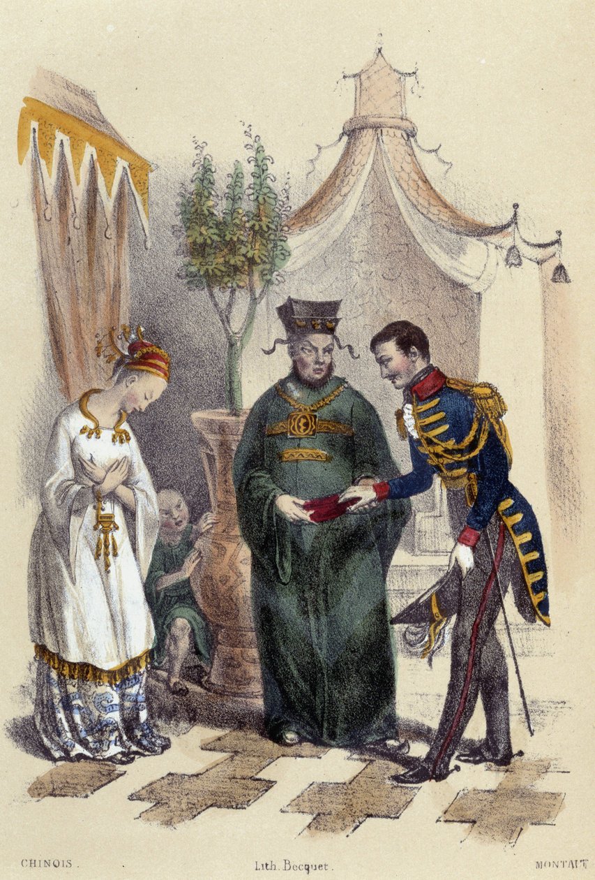 Kinesere som besøker et utenlandsk militær; illustrasjon for Kina, -i "De tolv nasjoner"" av M.E. Fouinet av French School