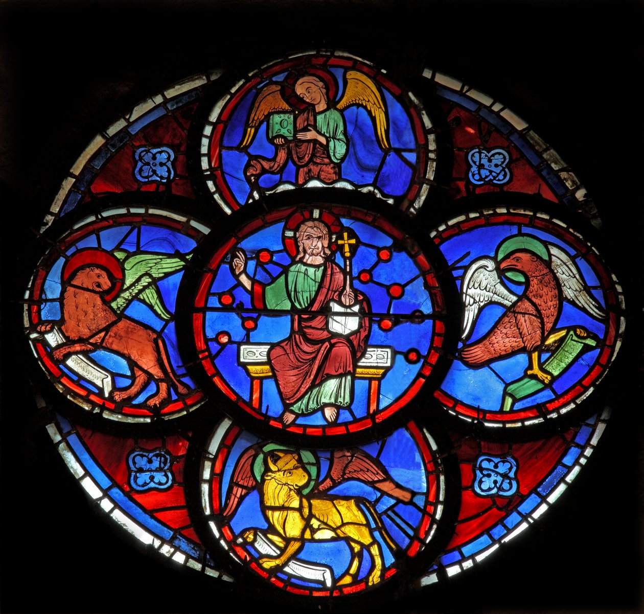 Kristus - med evangelistenes fire hellige dyr (w29c) av French School
