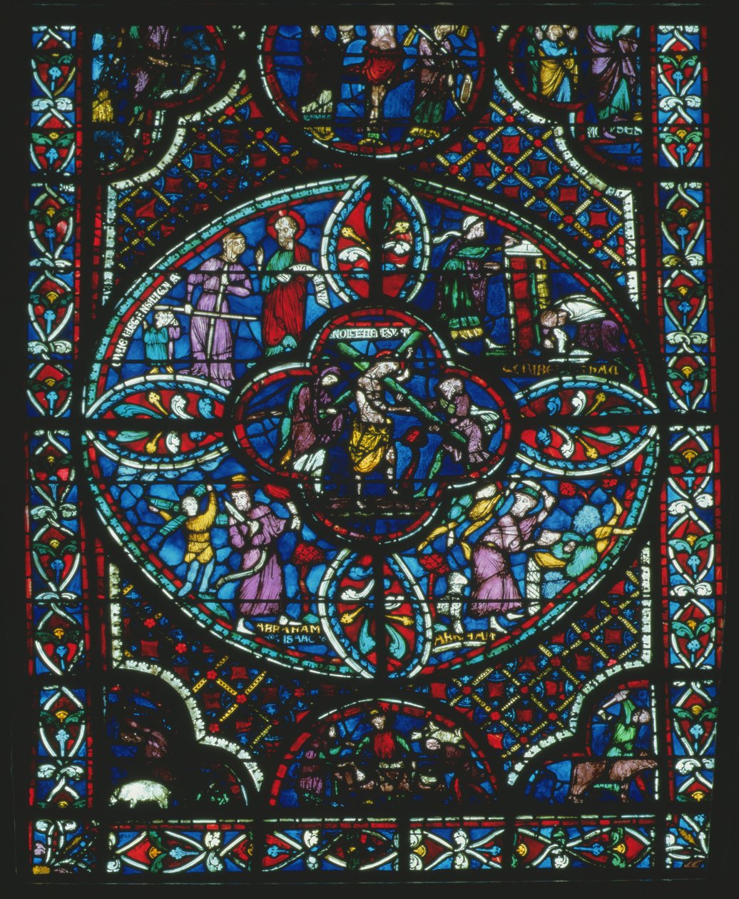 Kristus bærer korset, detalj fra et lansettvindu som skildrer den siste dommen (se 222515) av French School