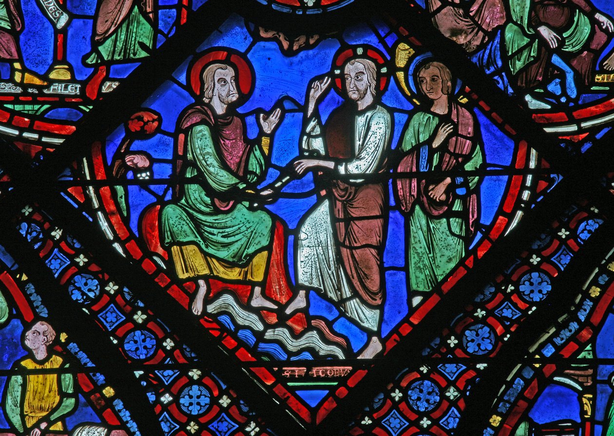Kristus gir den hellige Jakob sin myndighetsstav (w5) av French School