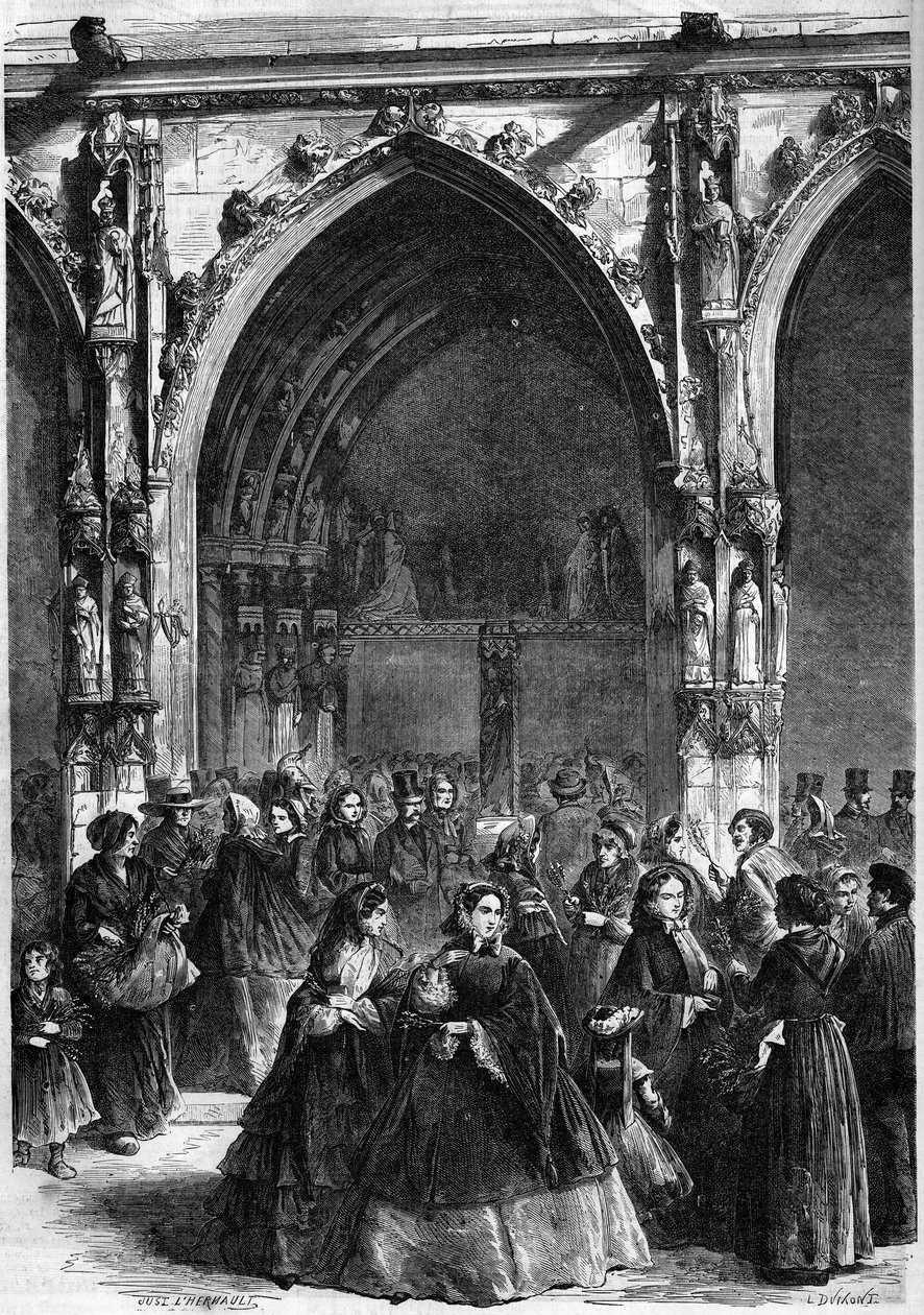 Christian Rie - Palmesøndag: utdeling av grenene ved døren til kirken Saint Germain l'Auxerrois. Paris av French School
