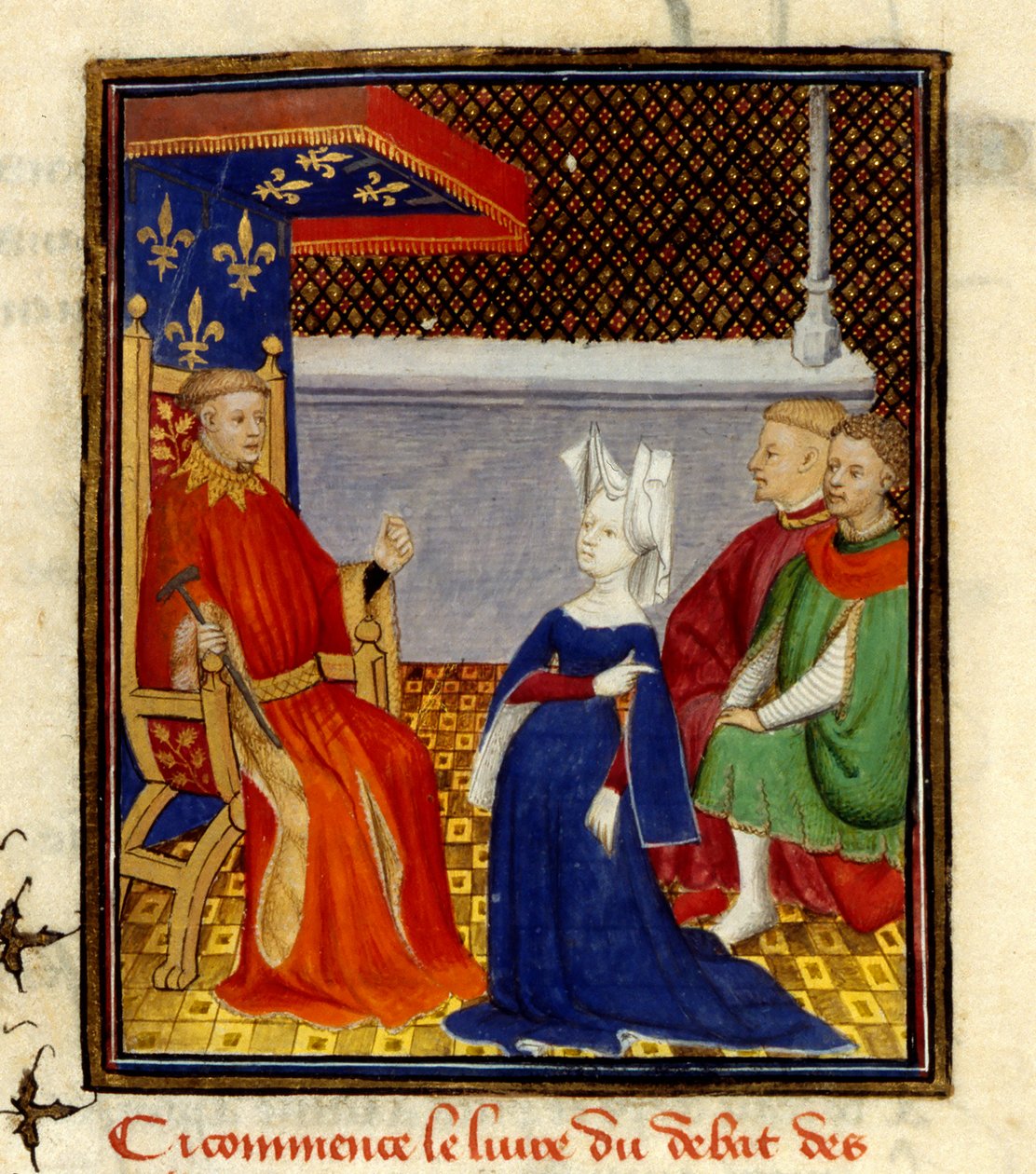 Christine henvender seg til Louis d’Orléans, MS Harley 4431, f.58v, Frankrike, ca. 1410-14 (farge på pergament) av French School