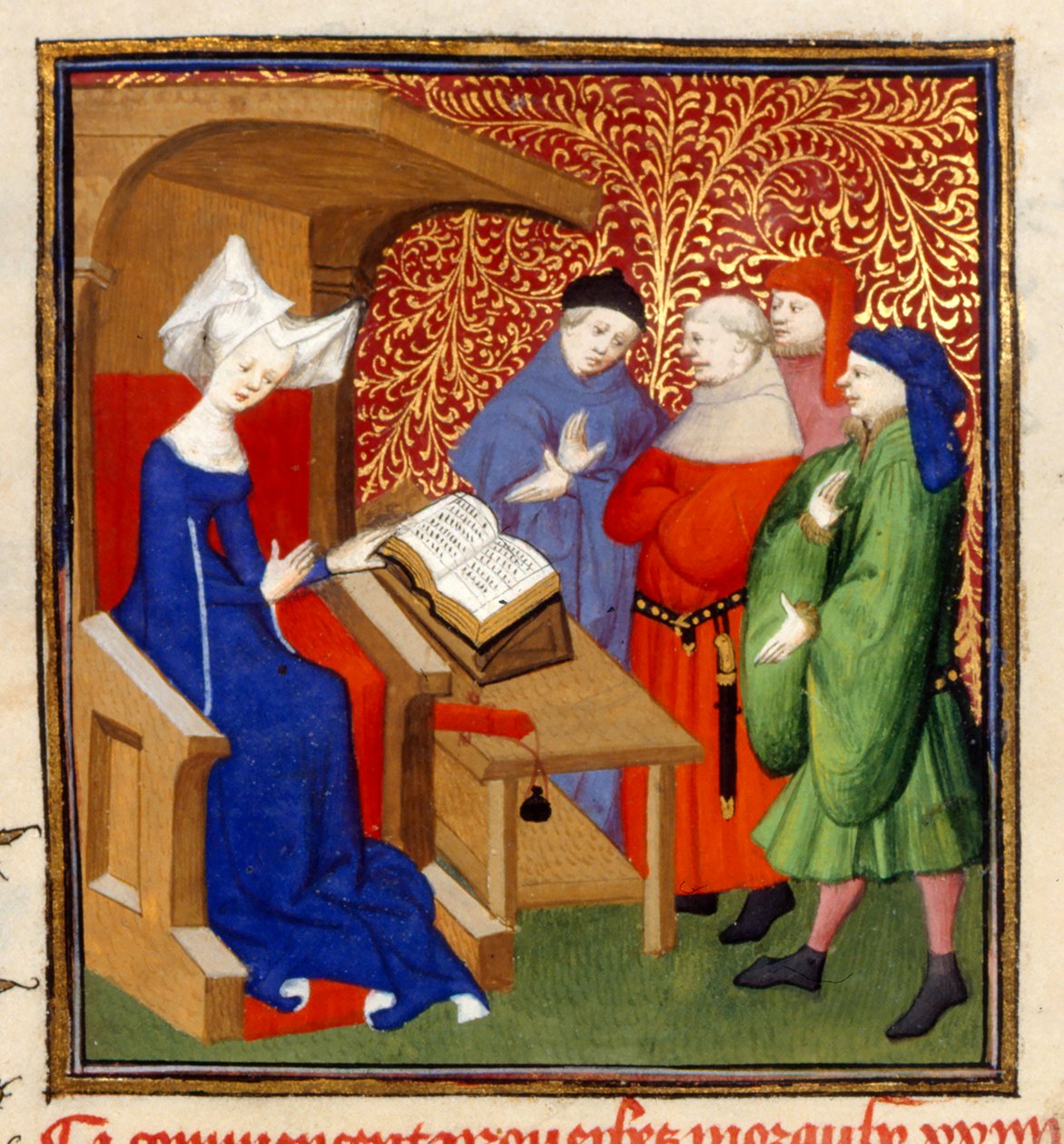 Christine instruerende, MS Harley 4431, f.259v, Frankrike, c.1410-14 (farge på pergament) av French School