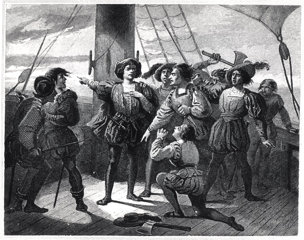 Christopher Columbus (1450-1506) Skremmer mannskapet sitt av French School