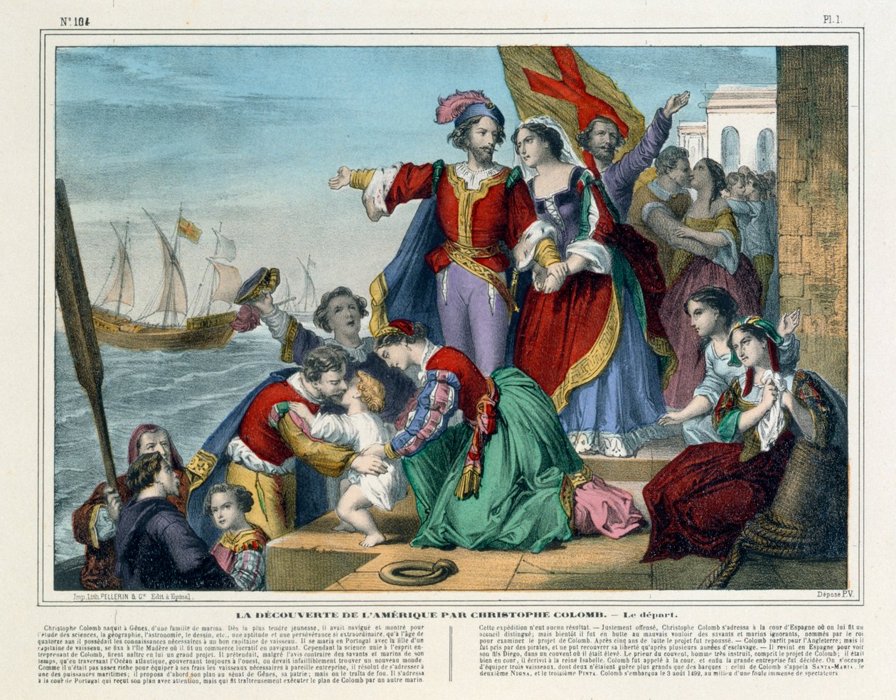 Christopher Columbus drar til den nye verden, Imagerie Pellerin, Epincal, ca. 1860 av French School