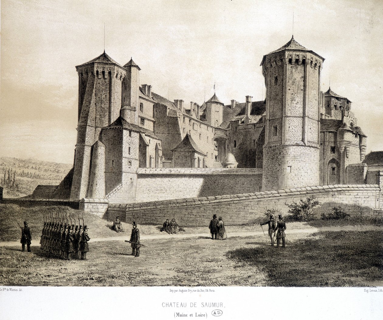 Castle of Saumur (Maine et Loire) - litografi av French School