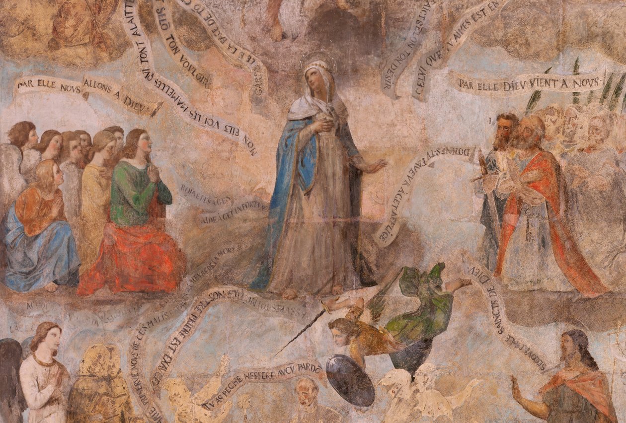 Kirke (Døperen Johannes kirke). Interiør. Kapell Saint-Fursy. Veggmalerier. Forherligelsen av Maria (freskomaleri kjent som den gode død). Begynner på 1600-tallet. av French School
