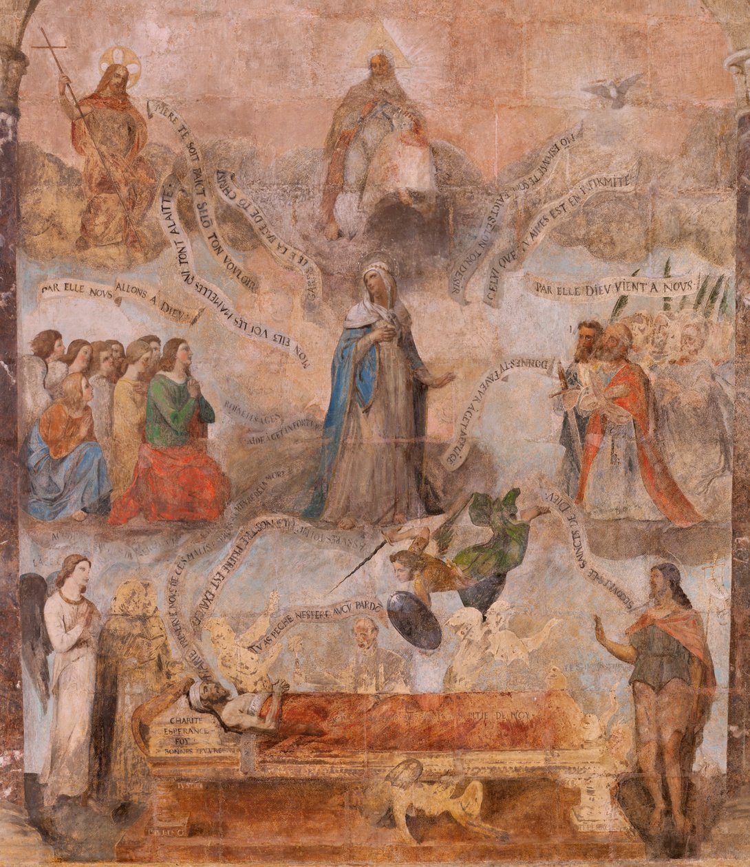 Kirke (Døperen Johannes kirke). Interiør. Kapell Saint-Fursy. Veggmalerier. Forherligelsen av Maria (freskomaleri kjent som den gode død). Begynner på 1600-tallet. av French School