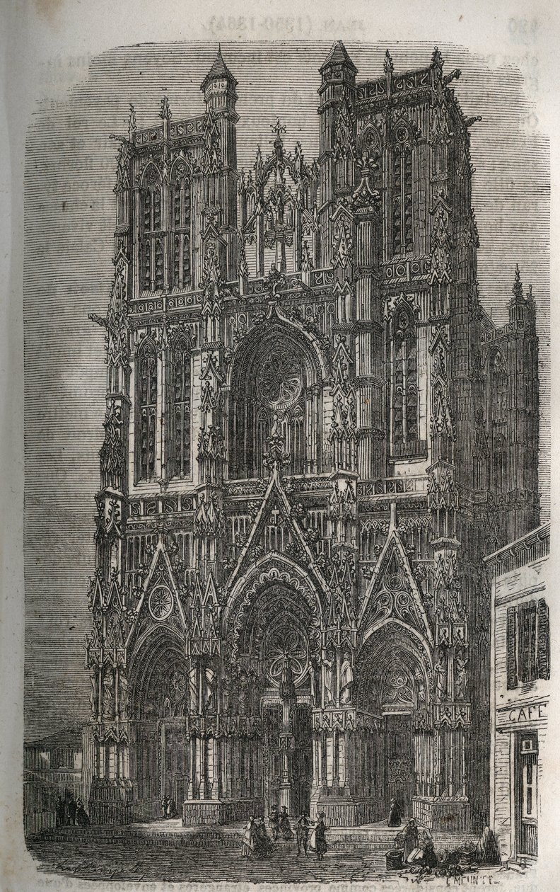 Church Saint-Vulfran (Saint Vulfran) tidligere collegiale i Abbeville i departementet Somme i Frankrike - gravering i "Histoire de France" av Victor Duruy (1811-1894) - 1882 av French School