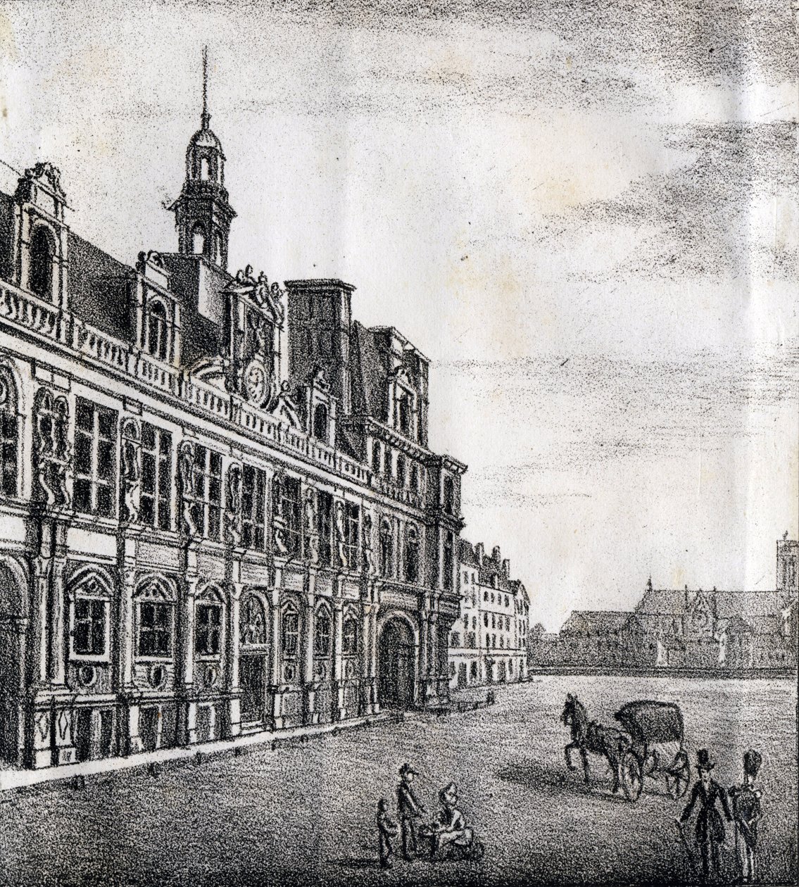Rådhuset - "Alphabet Picturesque des Monumens de Paris" ca. 1840 (gravering) av French School