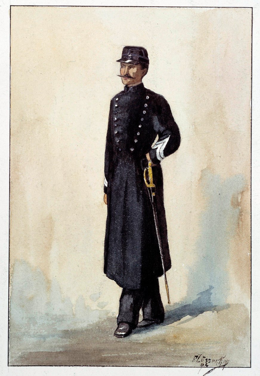 Bysersjant politiuniform under den andre republikken. Akvarell rundt 1870 av French School