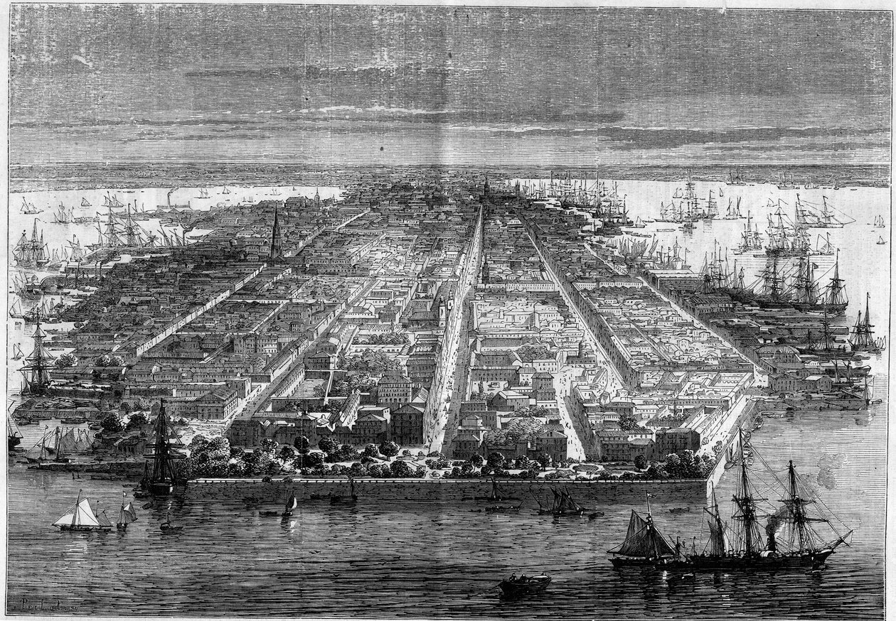 Byutsikt over Charleston, South Carolina, USA av French School
