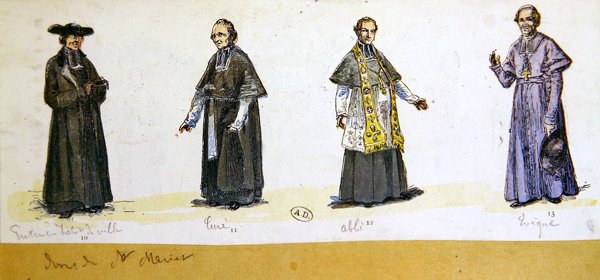 Geistlige kostymer i Frankrike i løpet av det nittende århundre (farge litho) av French School