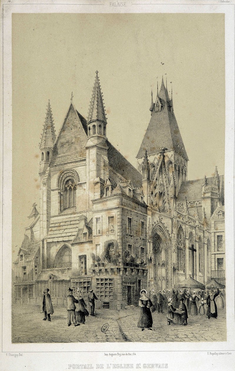 Klippe, portalen til St Gervais kirke (Saint Gervais) - litografi av French School