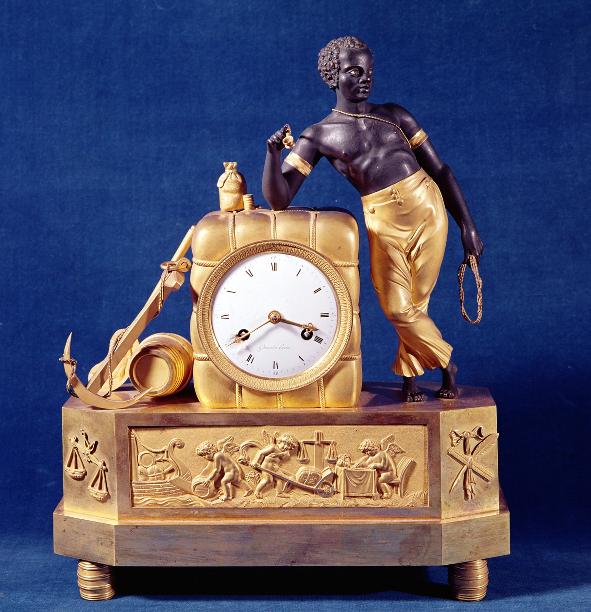 Klokke i form av en kausjon med en docker-figur, etter 1787 (bronse) av French School