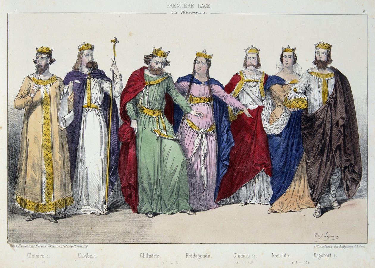 Clotaire (Clothaire) I, Caribert, Chilperic, Fredegonde, Clotaire II, Nantilde, Dagobert I - i “La monarchy francaise en estampes” ” av French School