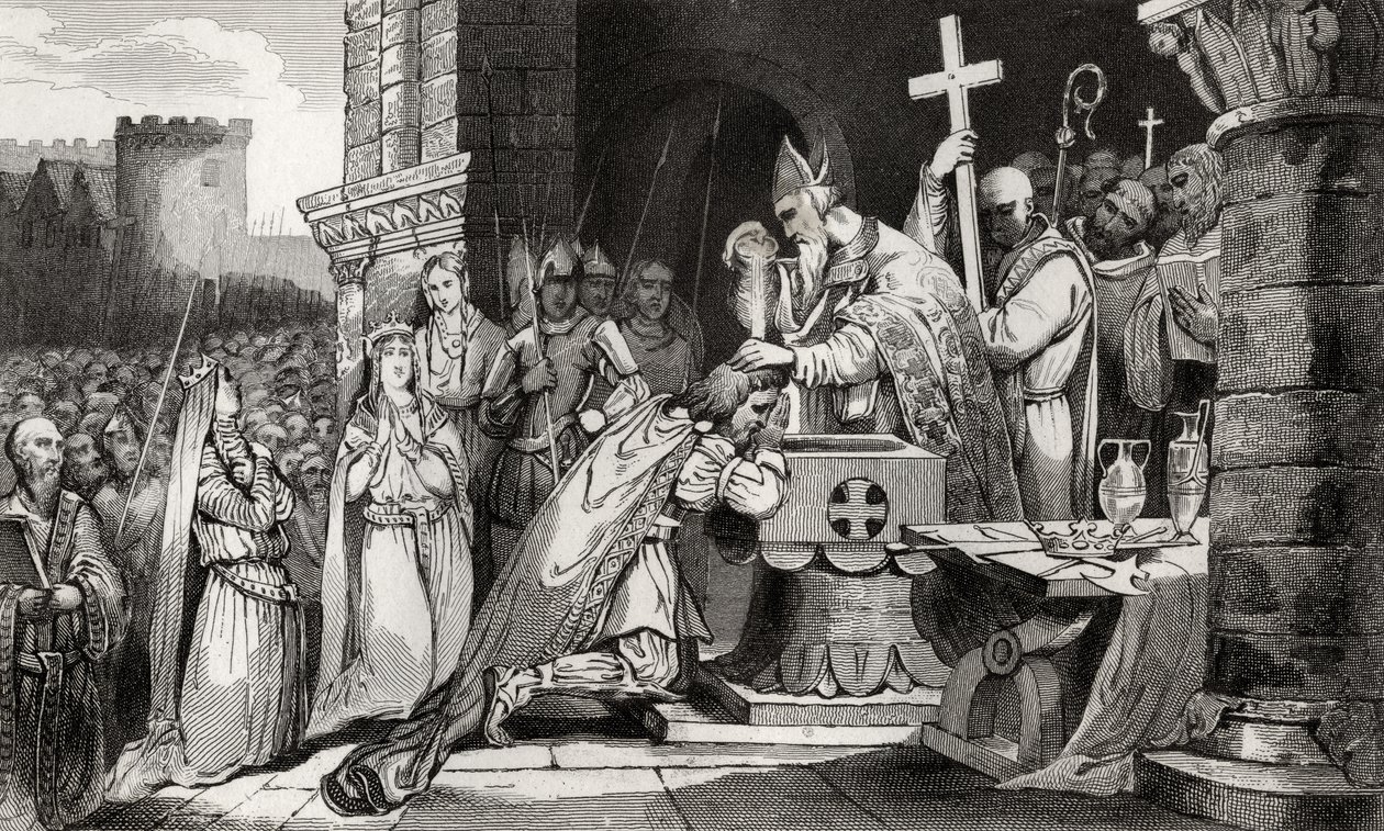 Clovis I (465-511) døpt med menn fra hæren før slaget ved Tolbiac, fra 