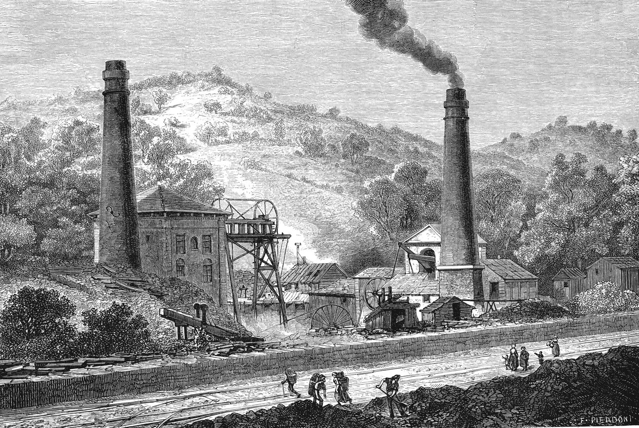 Kull i Wales ved Glyn pit, England av French School