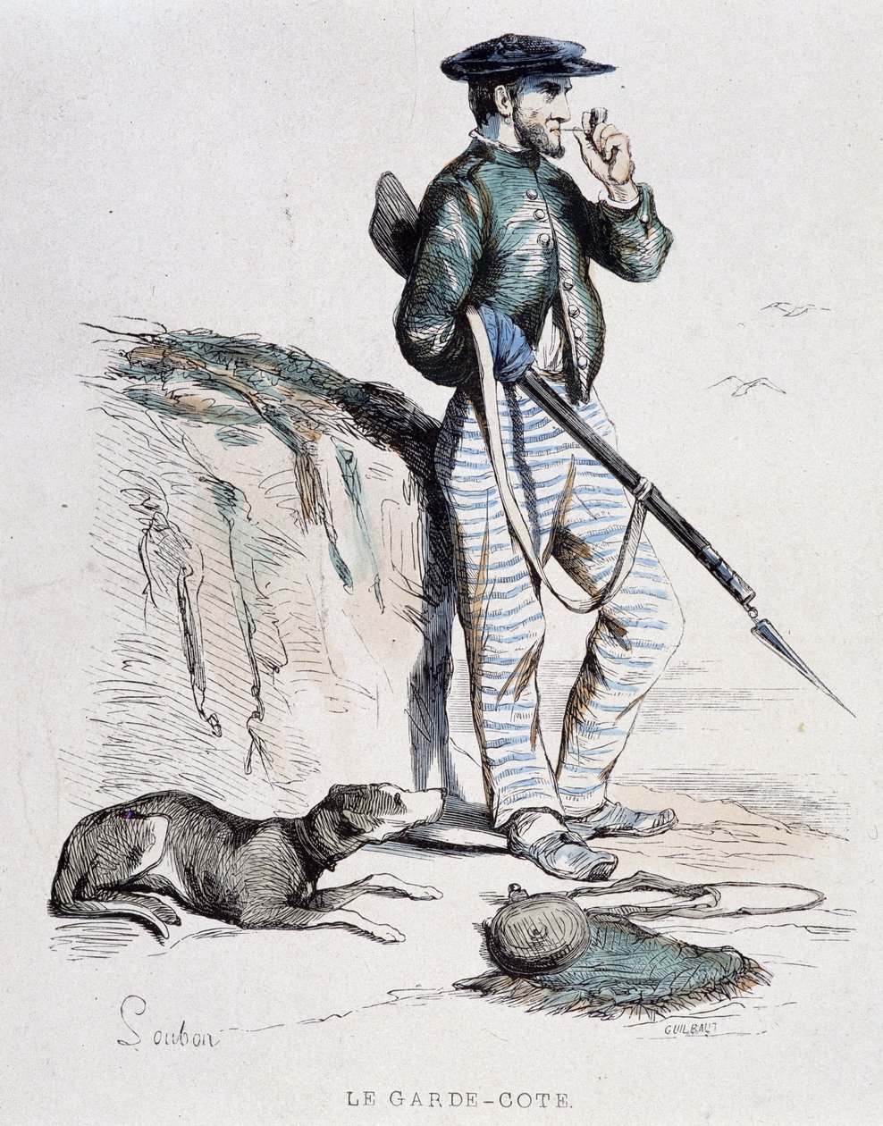 Kystvakten fra 1800-tallet av Soubon av French School