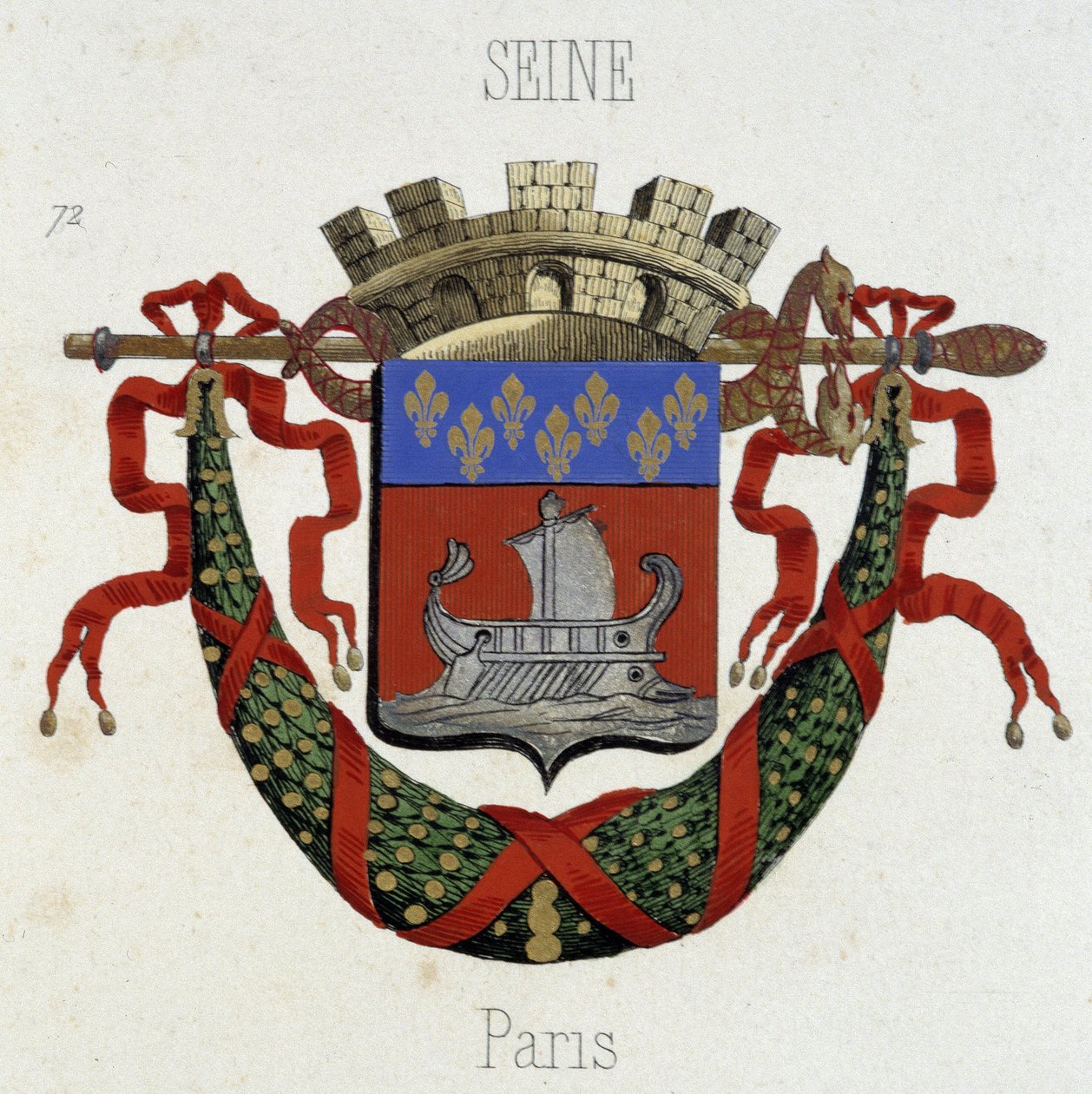Våpenskjold fra byen Paris - i "" Armorial National de France"", av H. Traversier, Paris av French School