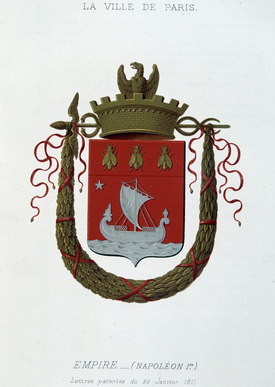 Våpenskjold fra byen Paris: Empire (Napoleon I) - Brevpatent datert 29. januar 1811 - i "" Armorial National de France", av H. Traversier, Paris av French School