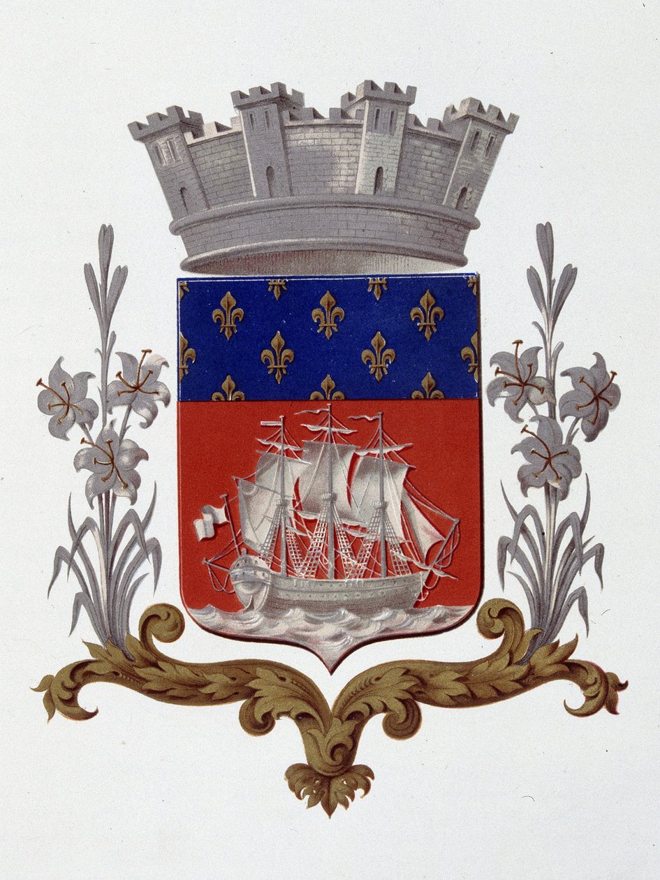 Våpenskjold fra byen Paris: Royalty (Louis XVIII og Charles X) - Brevpatent datert 20. desember 1917 - i "" Armorial National de France", av H. Traversier, Paris av French School